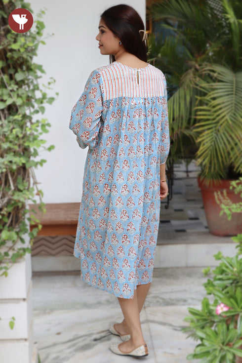Mul Mul Cotton Pintuc Dress in Floral Block Print