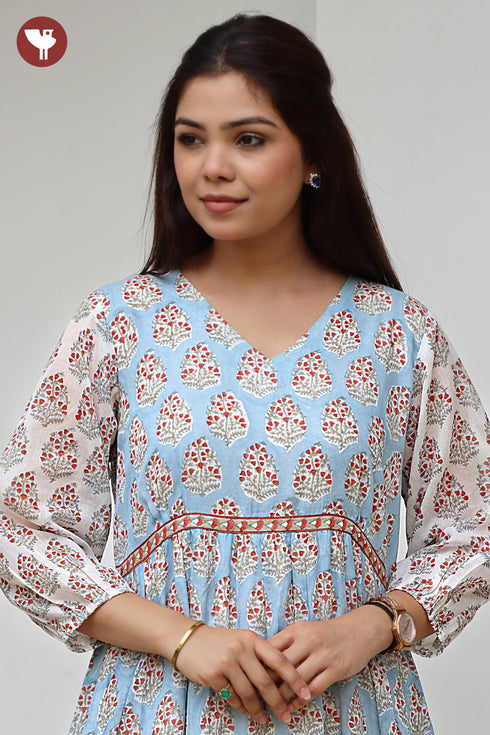 Mul Mul Cotton Tiered Dress in Floral Block Print