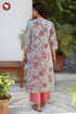 Mul Mul Cotton Steel Blue& Pink Floral Kurta