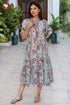 Mul Mul Cotton Cotton Steel Blue& Pink Floral Tier Dress
