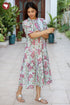 Mul Mul Cotton Cotton Steel Blue& Pink Floral Tier Dress