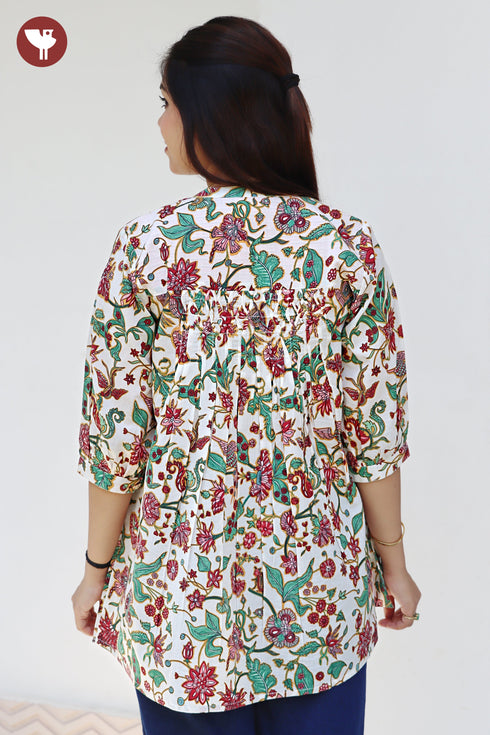 Cambric Cotton Floral Pintuck Top