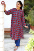 Rayon Navy Blue & Deep Burgundy Kurta in Block Print