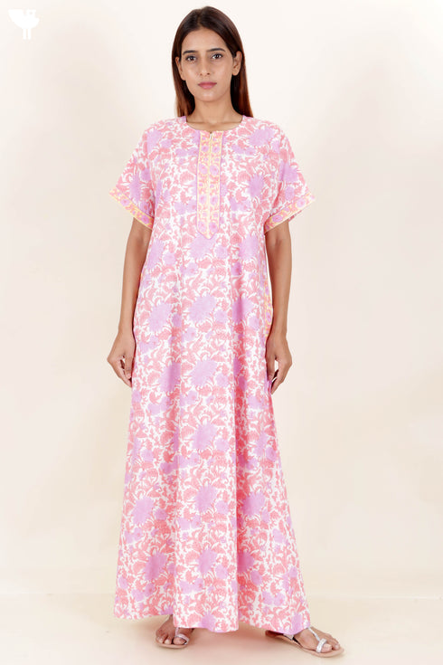 Bizzy Lizzy Zipper Kaftan In Floral Block Print