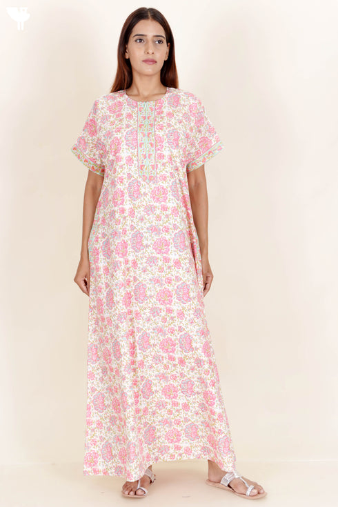 Bizzy Lizzy Zipper Kaftan In Floral Block Print