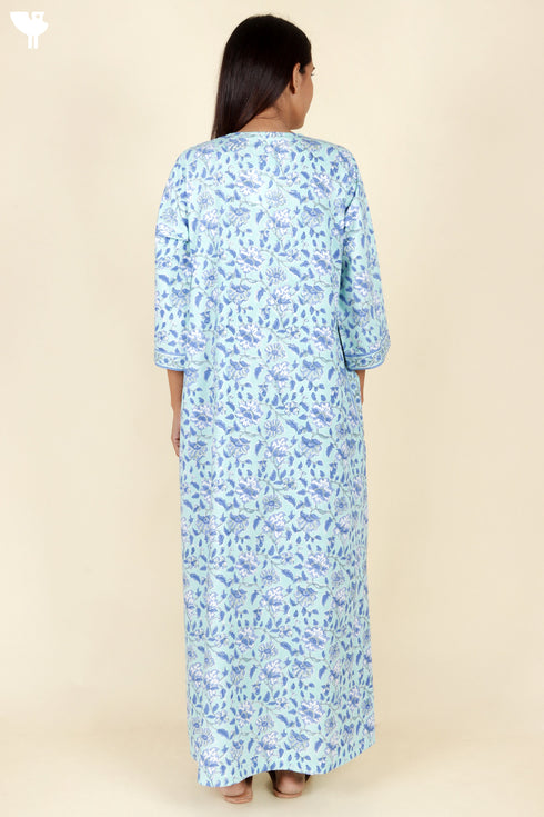 Bizzy Lizzy Full Sleeved Zip Kaftan In Floral Block Print