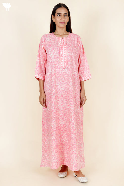 Bizzy Lizzy Full Sleeved Zip Kaftan In Floral Block Print