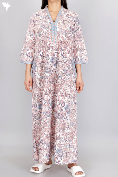 60’s Cotton Full Sleeved Kaftan In Floral Print