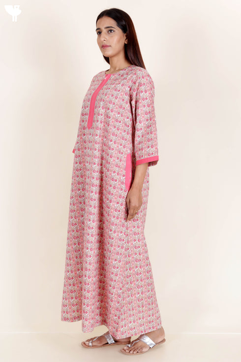 60’s Cotton Zipper Kaftan In Floral Print
