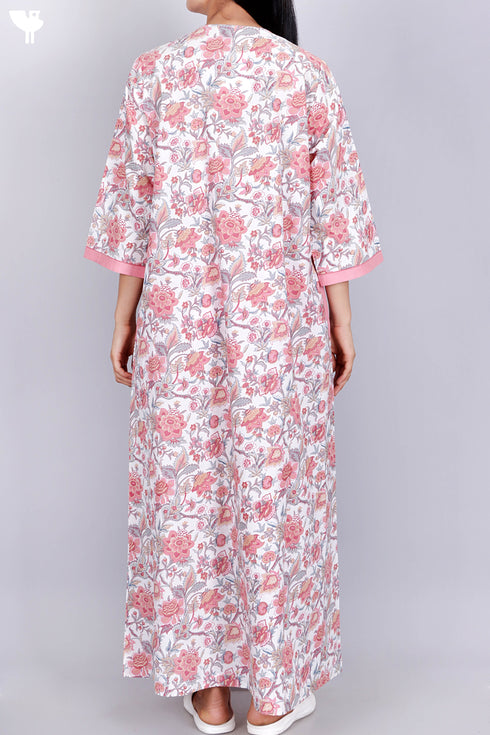 60’s Cotton Zipper Kaftan In Floral Print
