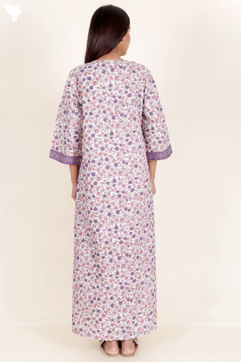 60’s Cotton Zipper Kaftan In Floral Print