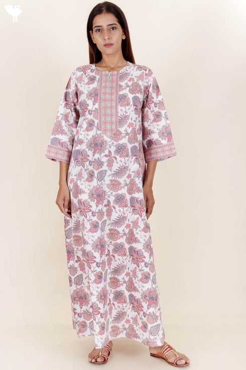 60’s Cotton Zipper Kaftan In Floral Print