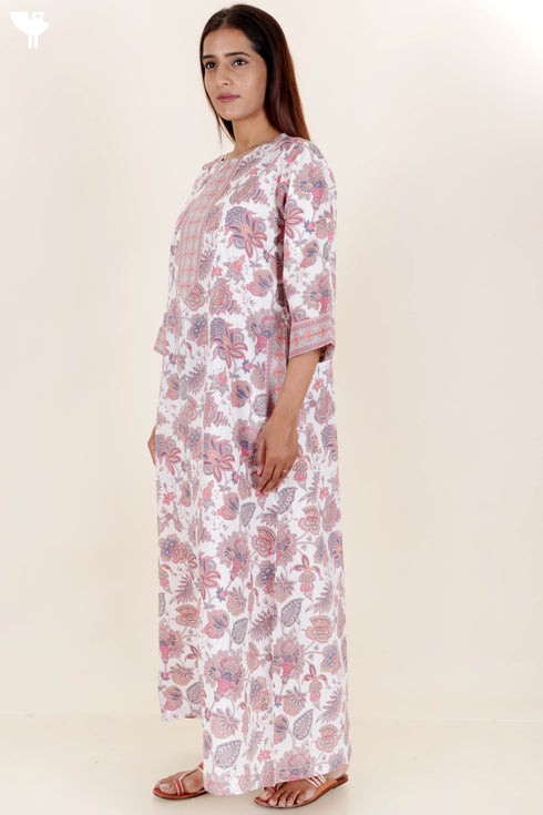 60’s Cotton Zipper Kaftan In Floral Print