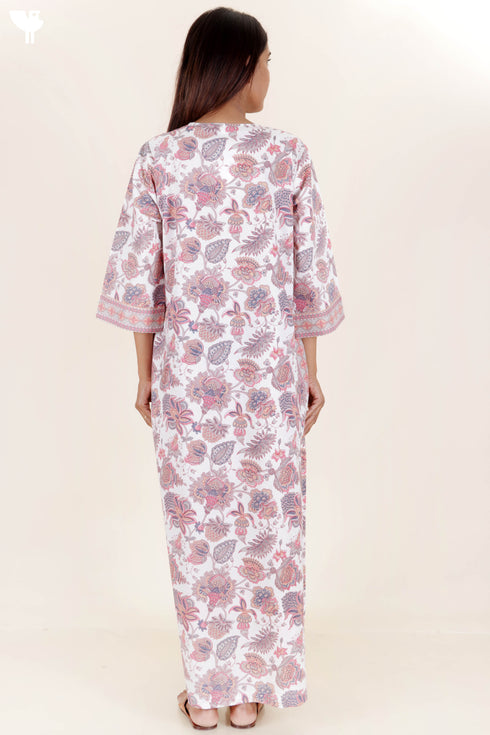 60’s Cotton Zipper Kaftan In Floral Print