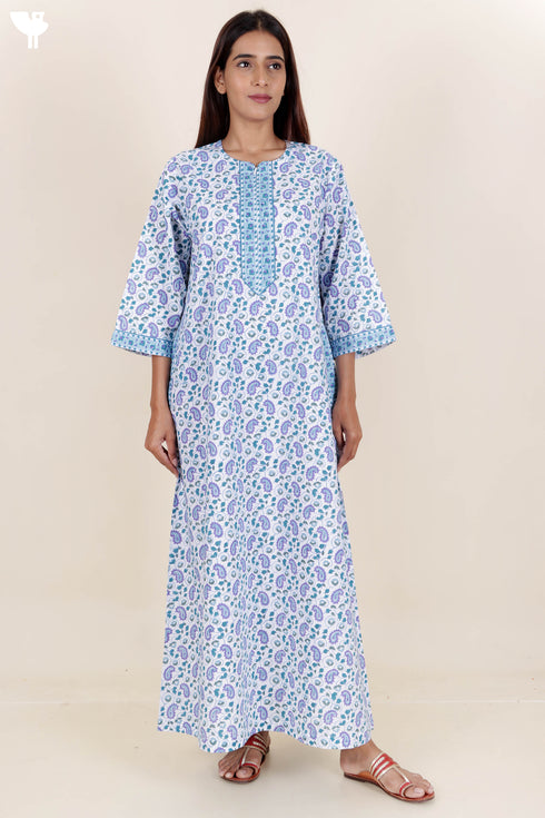 60’s Cotton Zipper Kaftan In Block Print