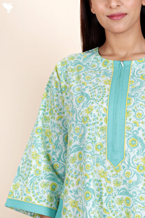60’s Cotton Zipper Kaftan In Floral Print