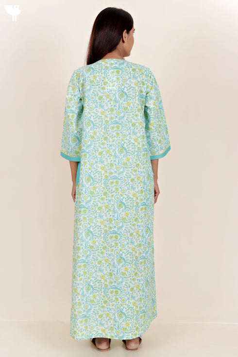 60’s Cotton Zipper Kaftan In Floral Print