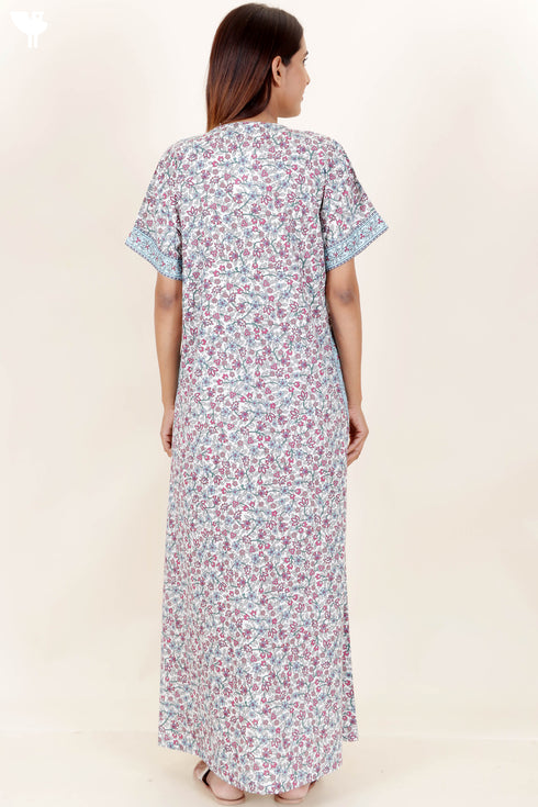 60’s Cotton Zipper Kaftan In Floral Print