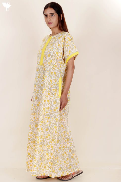 60’s Cotton Zipper Kaftan In Floral Print