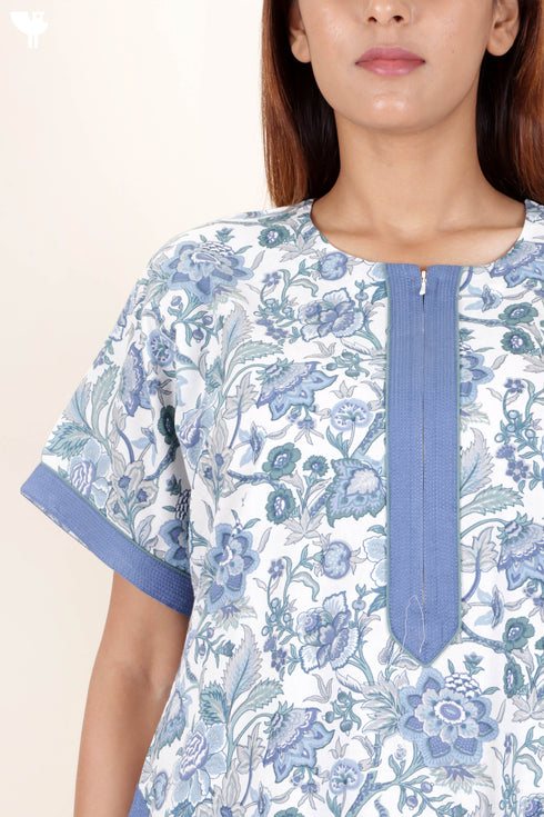 60’s Cotton Zipper Kaftan In Floral Print