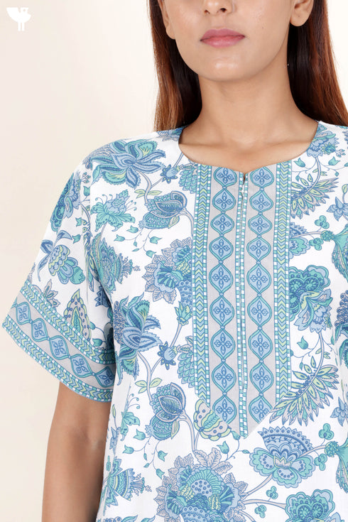 60’s Cotton Zipper Kaftan In Floral Print