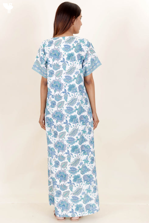 60’s Cotton Zipper Kaftan In Floral Print