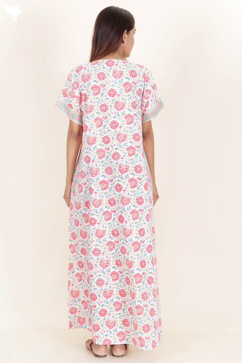 60’s Cotton Zipper Kaftan In Floral Block Print