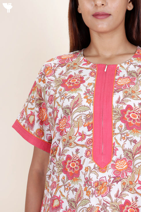 60’s Cotton Zipper Kaftan In Floral Print
