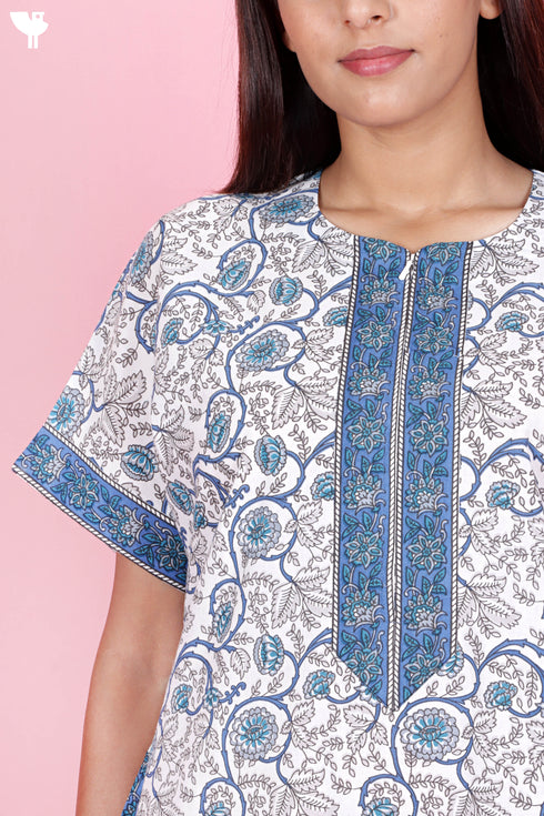 60’s Cotton Zipper Kaftan In Floral Print