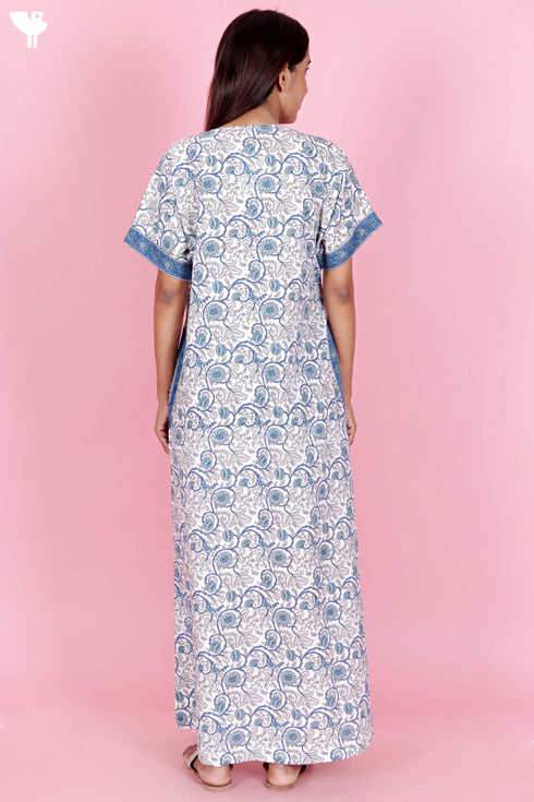 60’s Cotton Zipper Kaftan In Floral Print