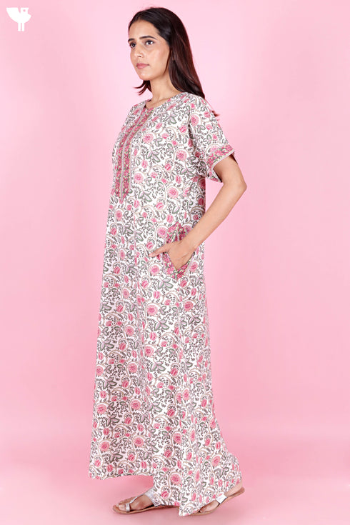 60’s Cotton Zip Kaftan In Floral Print