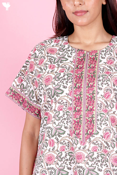 60’s Cotton Zip Kaftan In Floral Print