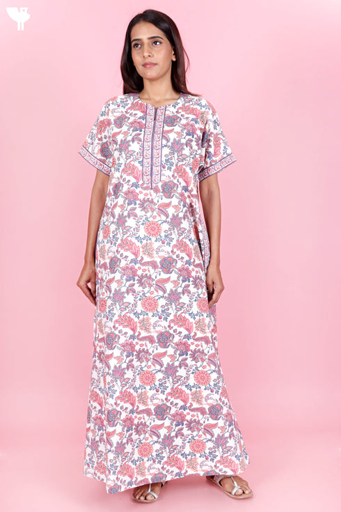 60’s Cotton Zipper Kaftan In Floral Print