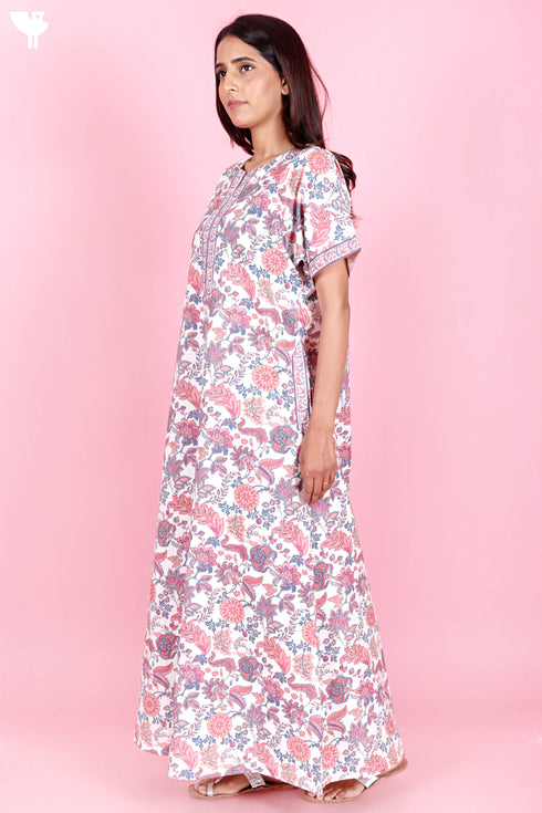 60’s Cotton Zipper Kaftan In Floral Print