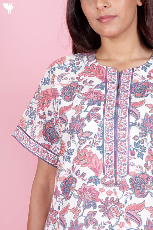 60’s Cotton Zipper Kaftan In Floral Print