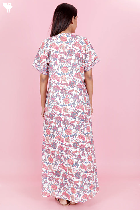 60’s Cotton Zipper Kaftan In Floral Print