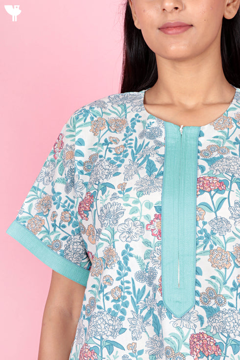 60’s Cotton Zipper Kaftan In Floral Print