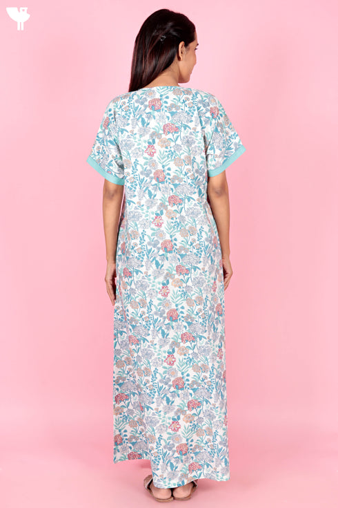 60’s Cotton Zipper Kaftan In Floral Print