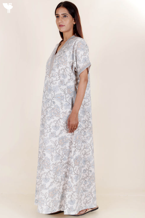 60’s Cotton Short Sleeve Kaftan In Floral Print