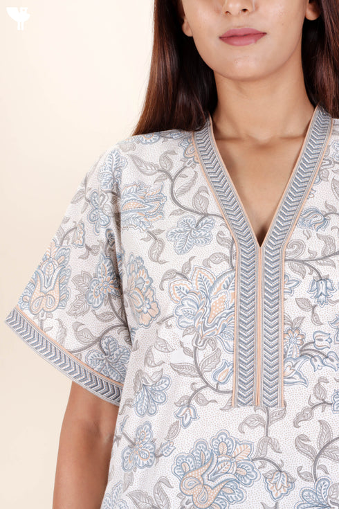 60’s Cotton Short Sleeve Kaftan In Floral Print