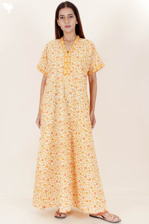 60’s Cotton Short Sleeve Kaftan In Floral Print