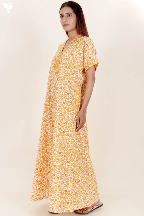 60’s Cotton Short Sleeve Kaftan In Floral Print