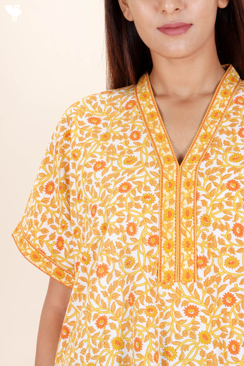 60’s Cotton Short Sleeve Kaftan In Floral Print