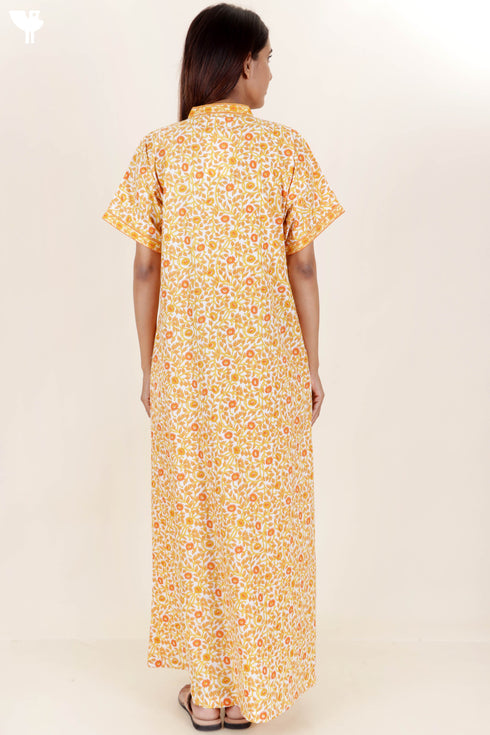 60’s Cotton Short Sleeve Kaftan In Floral Print