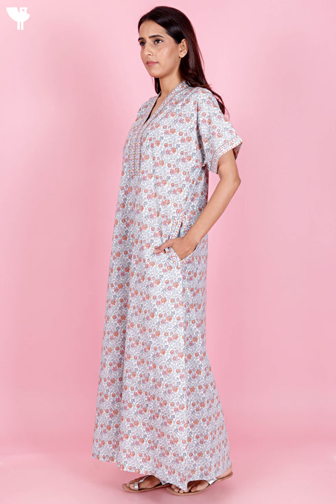 60’s Cotton Short Sleeve Kaftan In Floral Print