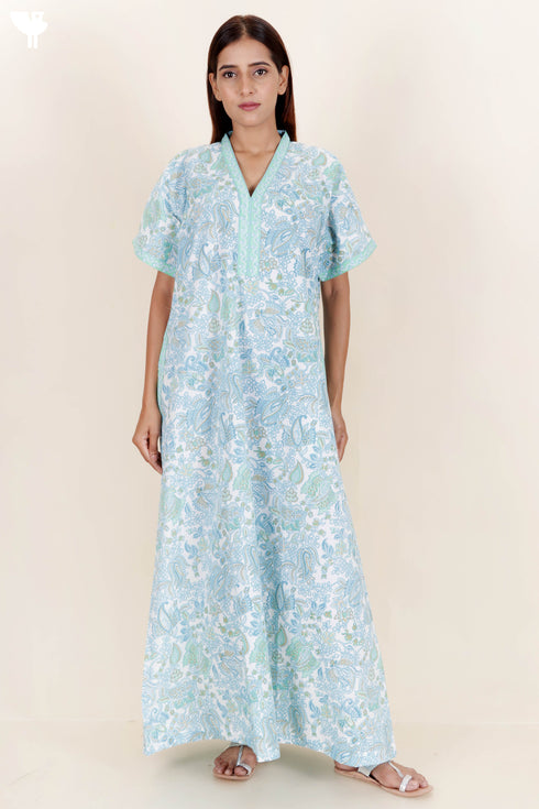 60’s Cotton V-neck Kaftan In Paisley Print