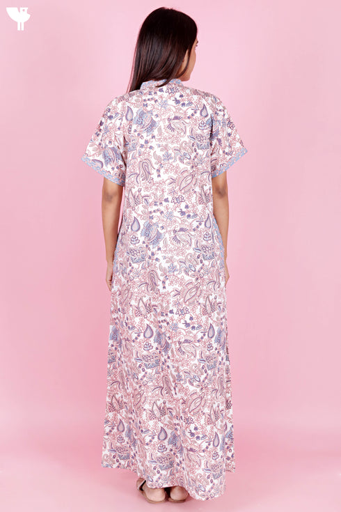 60’s Cotton V-neck Kaftan In Floral Print