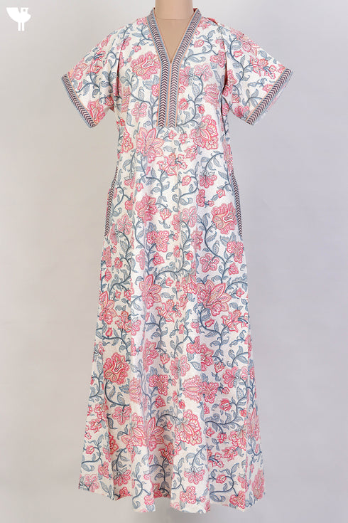 60s Cotton Kaftan In Floral Print