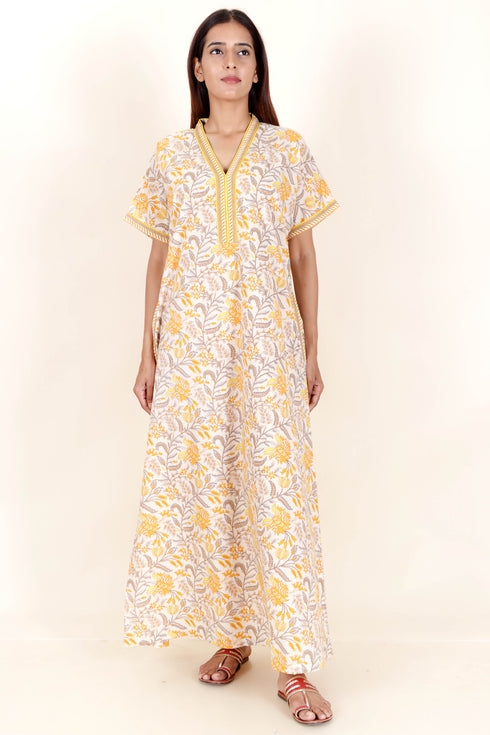 60’s Cotton Short Sleeve Kaftan In Floral Print
