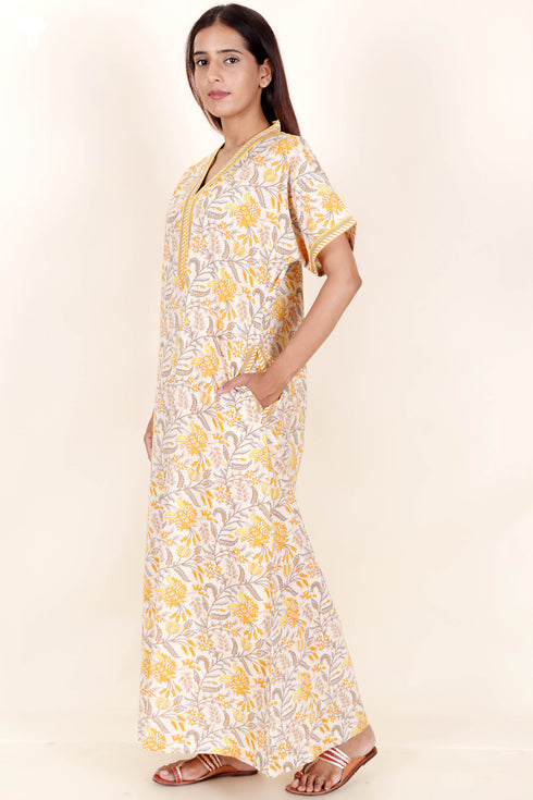 60’s Cotton Short Sleeve Kaftan In Floral Print